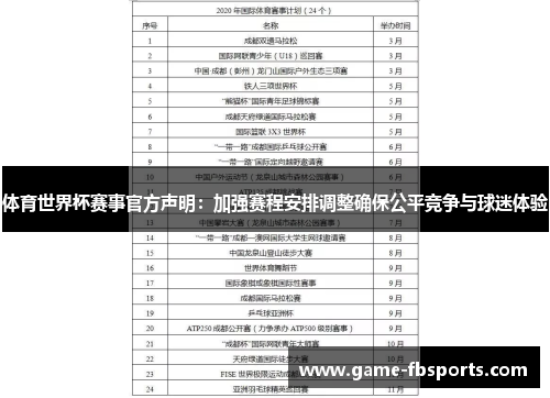 体育世界杯赛事官方声明：加强赛程安排调整确保公平竞争与球迷体验